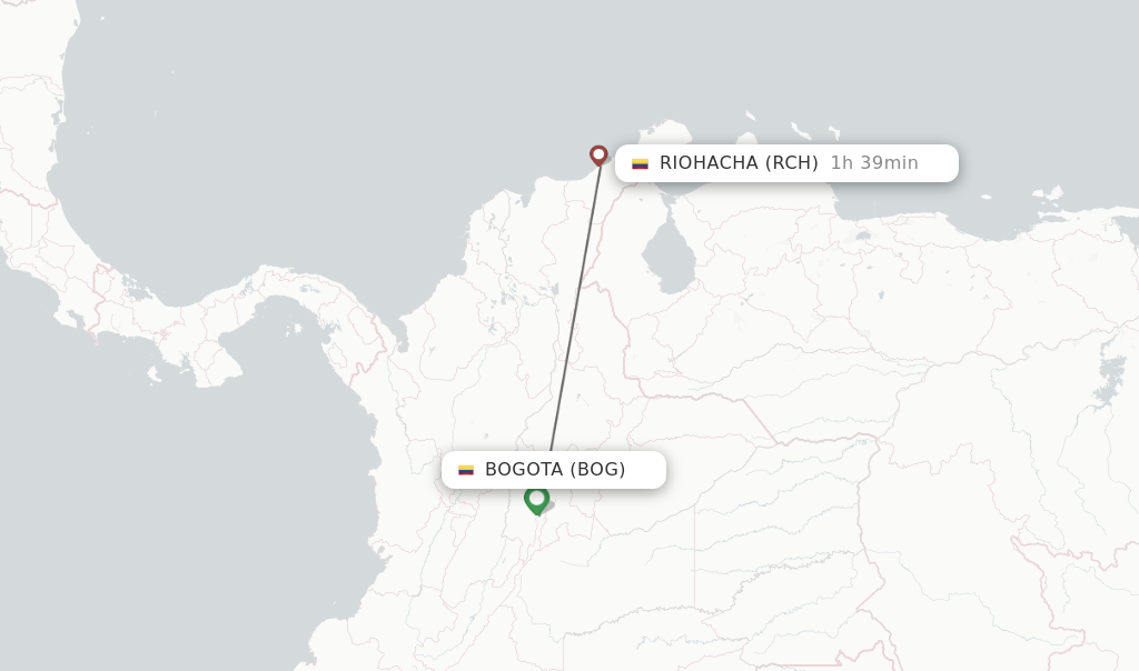 Flights from Bogota to Riohacha route map