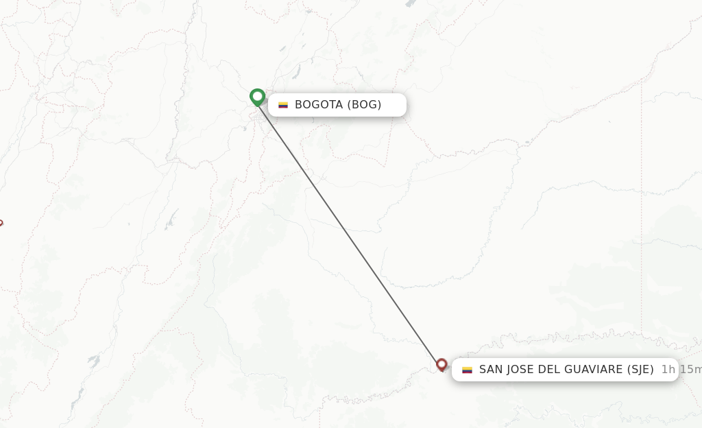 Flights from Bogota to San Jose Del Gua route map