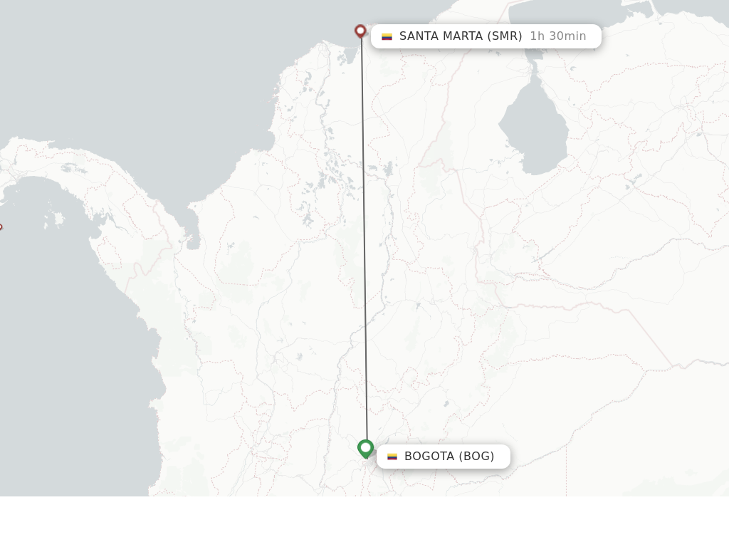 Flights from Bogota to Santa Marta route map