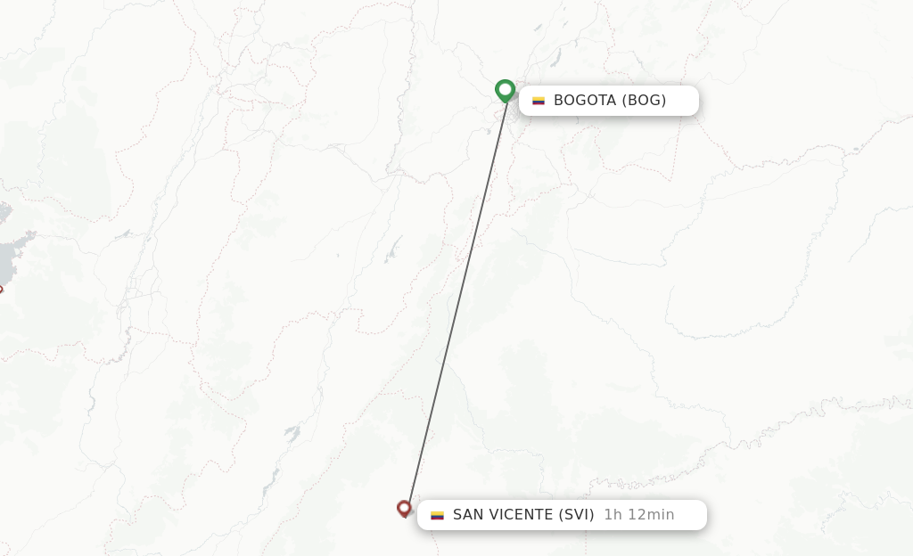 Flights from Bogota to San Vicente del Caguan route map