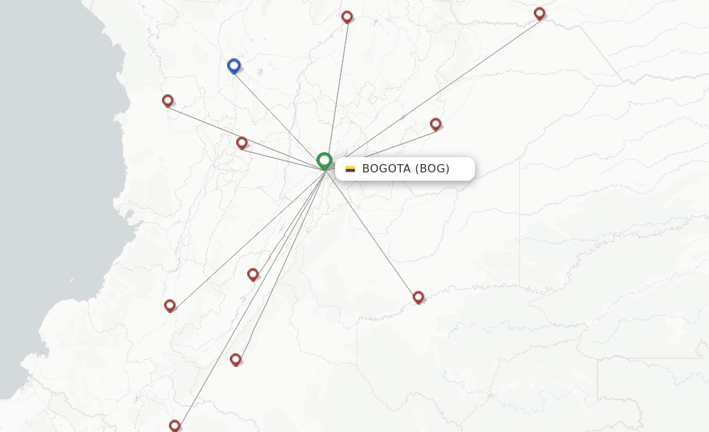 Route map with flights from Bogota with EasyFly