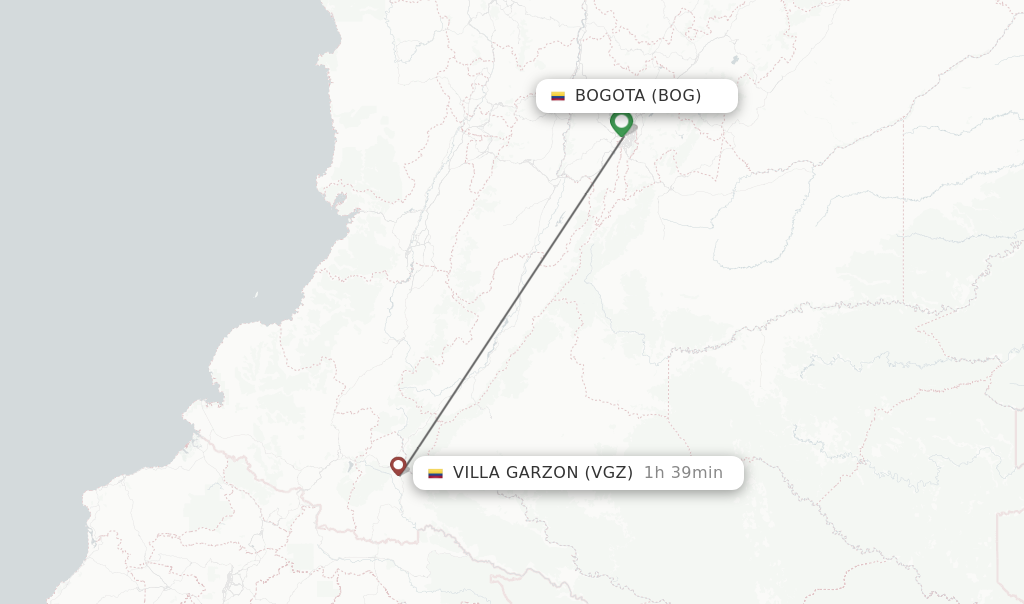Flights from Bogota to Villa Garzon route map