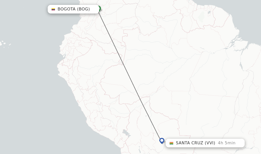 Flights from Bogota to Santa Cruz route map