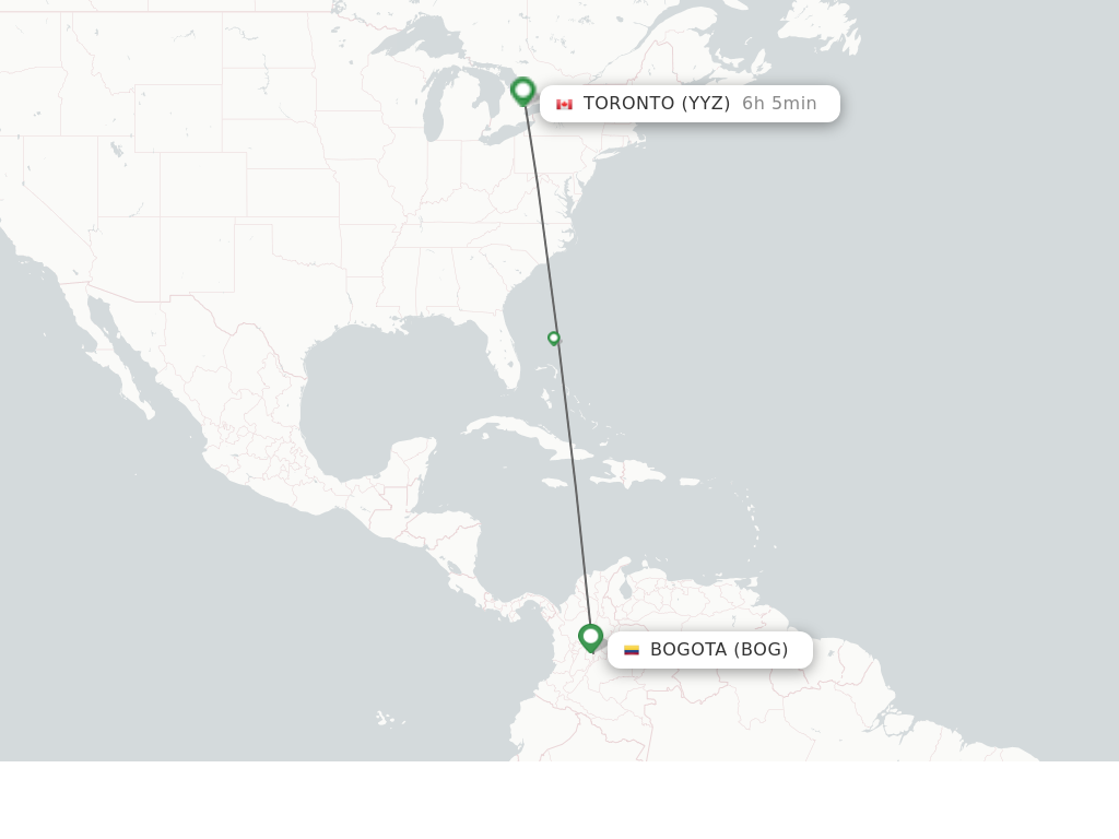 Flights from Bogota to Toronto route map