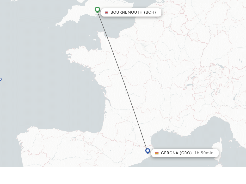 Flights from Bournemouth to Girona route map