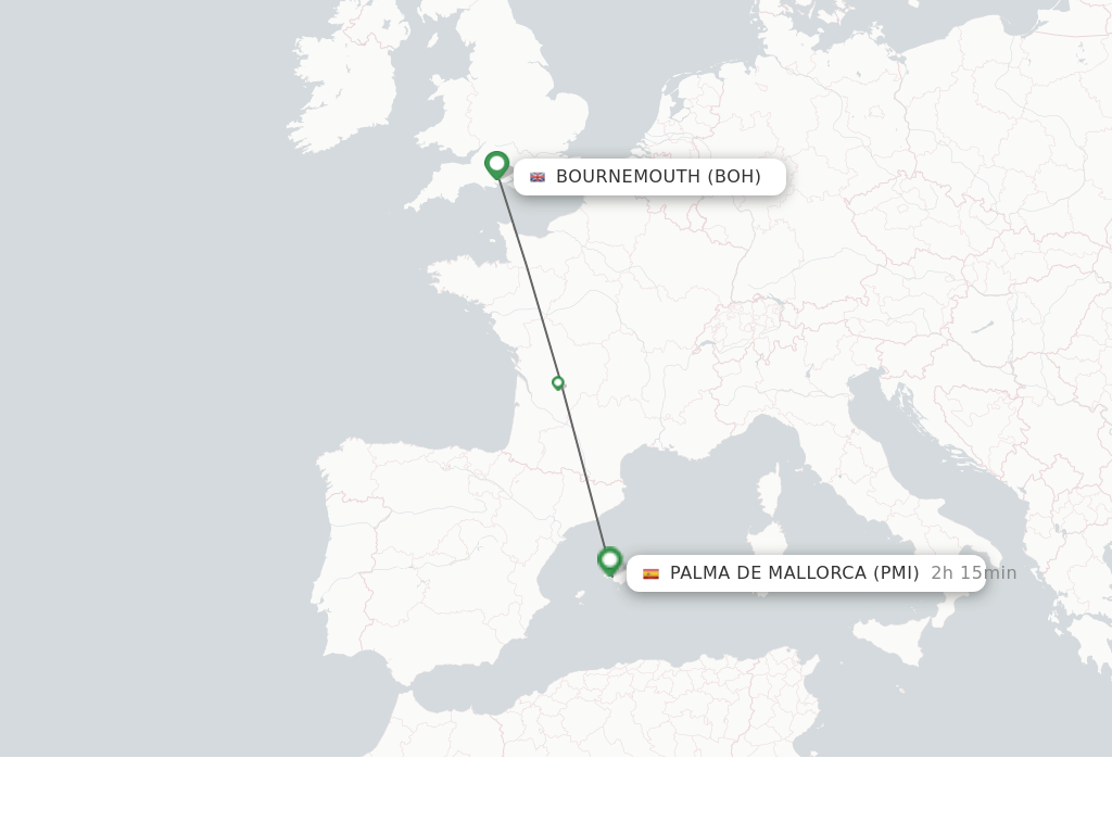 Flights from Bournemouth to Palma de Mallorca route map