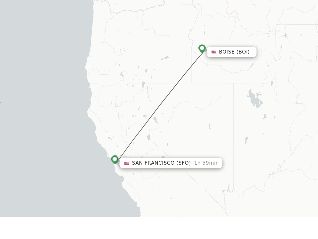 Flights from Boise to San Francisco route map