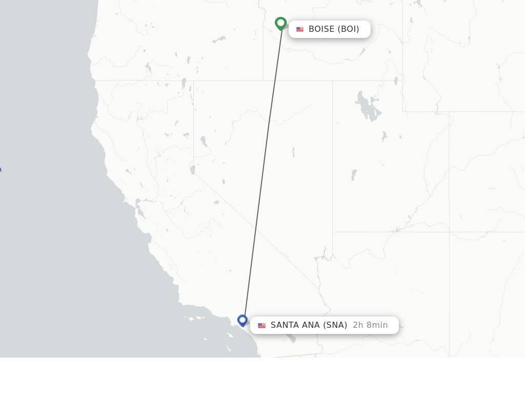 Flights from Boise to Santa Ana route map