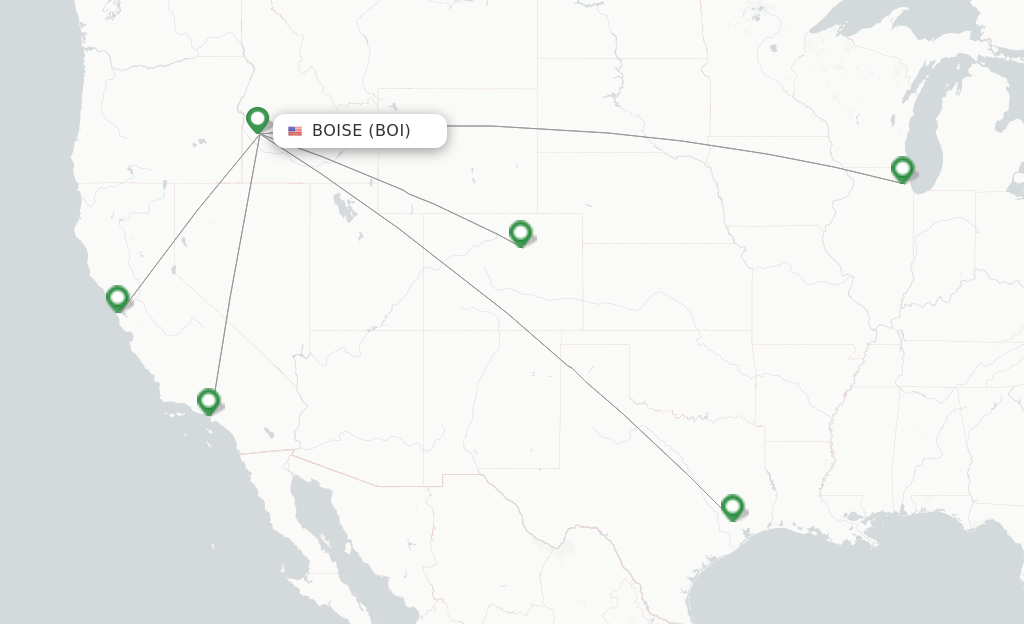 Route map with flights from Boise with United Airlines