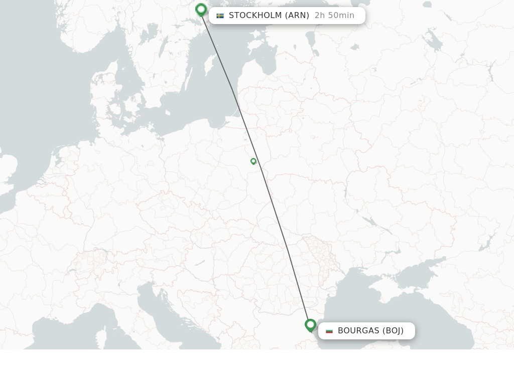 Flights from Bourgas to Stockholm route map