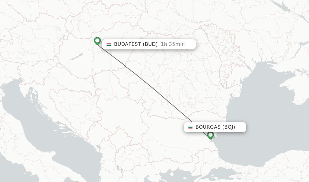 Flights from Burgas to Budapest route map