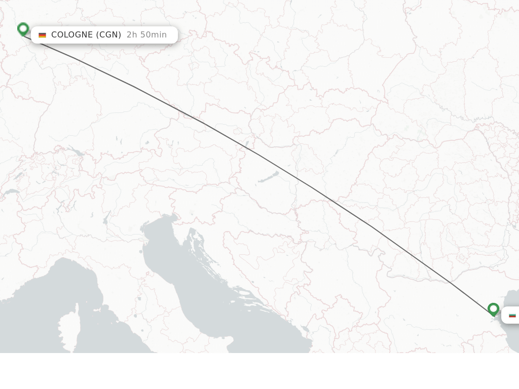 Flights from Burgas to Cologne route map