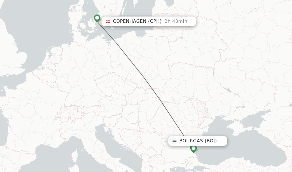 Flights from Burgas to Copenhagen route map