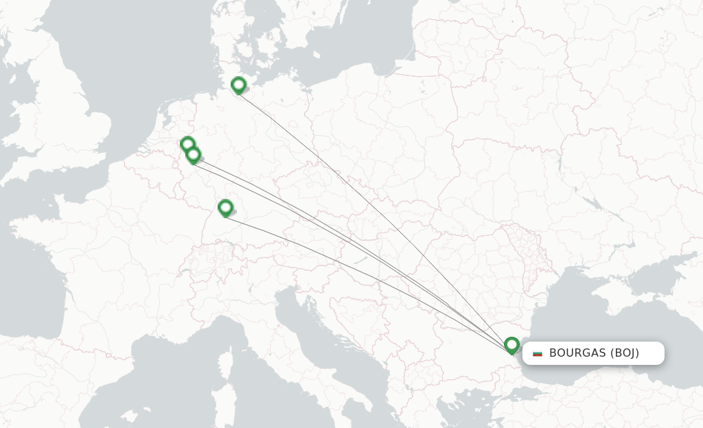 Route map with flights from Burgas with Eurowings