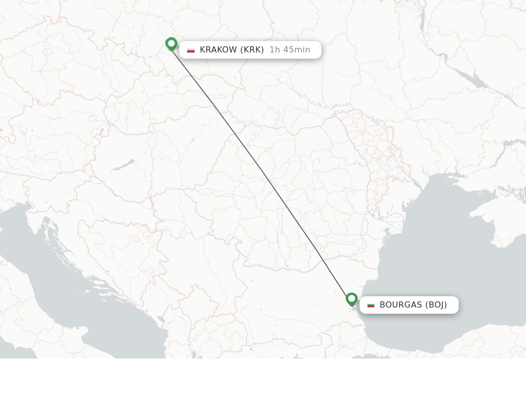 Flights from Bourgas to Krakow route map