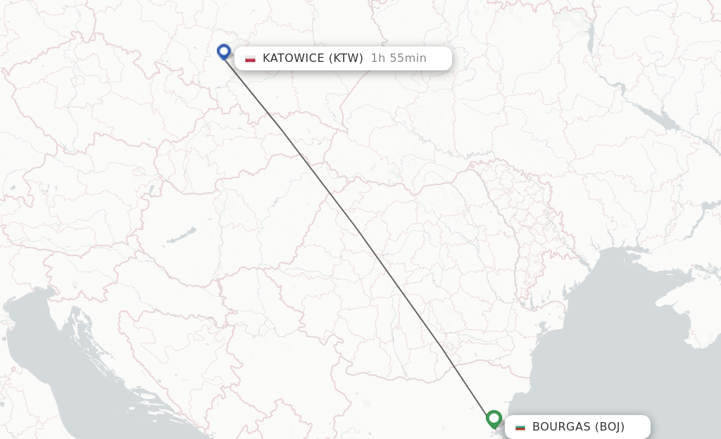 Flights from Bourgas to Katowice route map