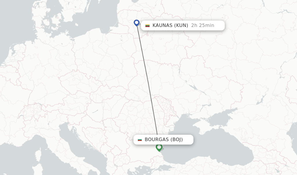 Flights from Burgas to Kaunas route map
