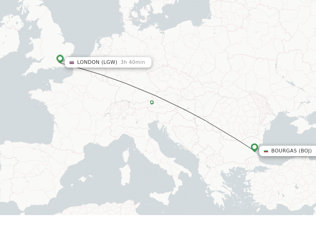 Flights from Burgas to London route map