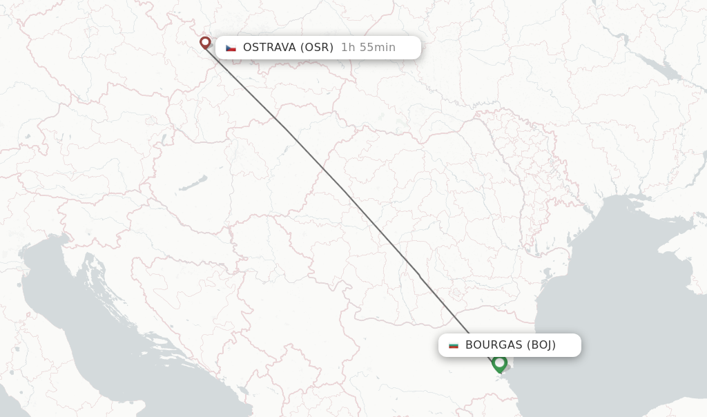 Flights from Burgas to Ostrava route map