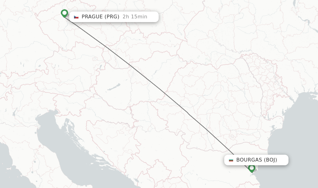 Flights from Burgas to Prague route map