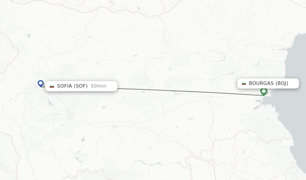 Flights from Burgas to Sofia route map