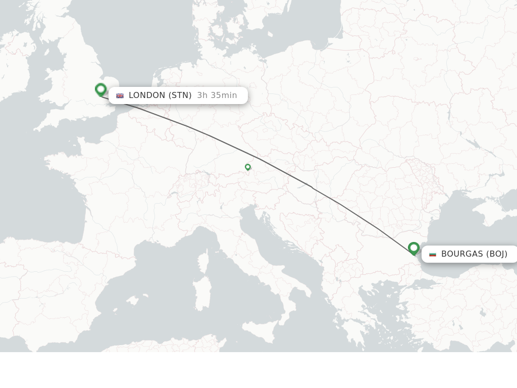 Flights from Burgas to London route map