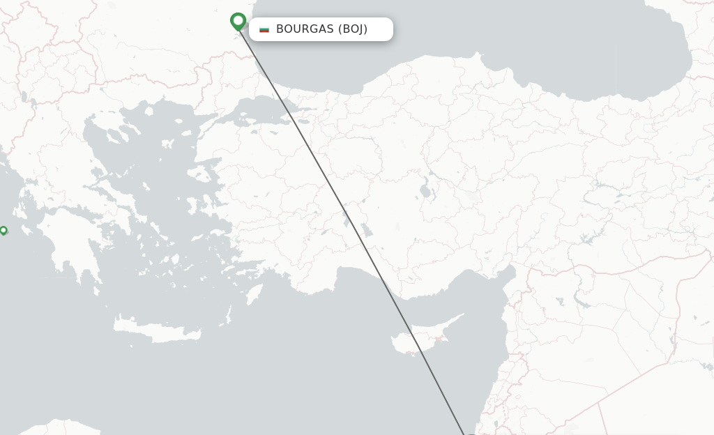 Flights from Burgas to Tel Aviv-Yafo route map