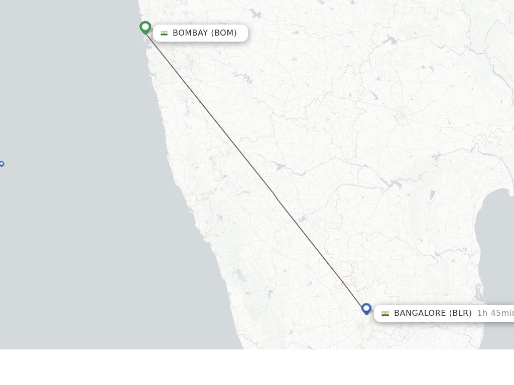 Flights from Bombay to Bangalore route map