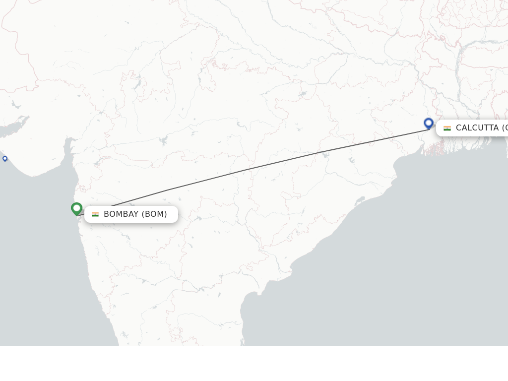 Flights from Bombay to Calcutta route map