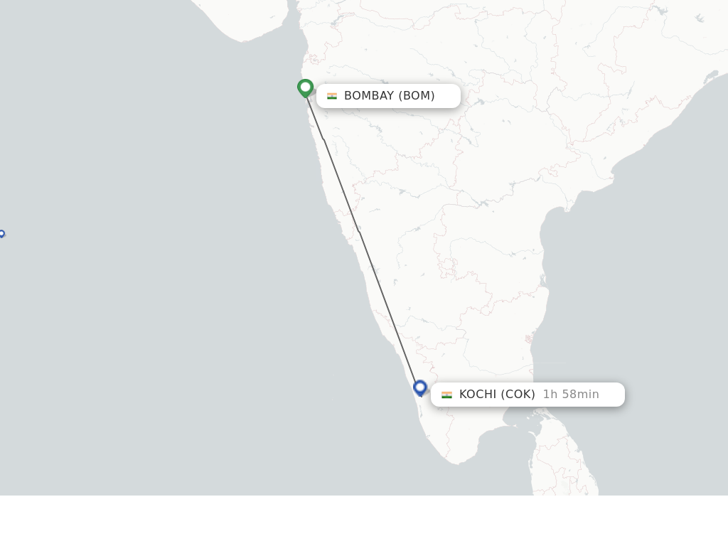 Flights from Bombay to Kochi route map