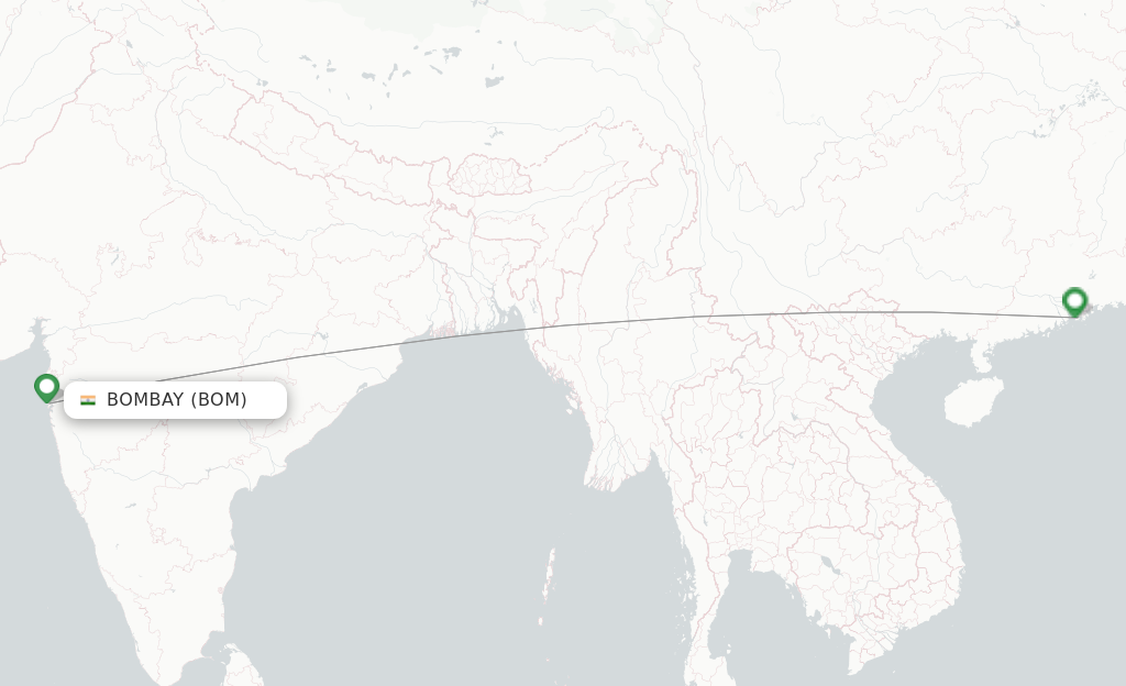 Route map with flights from Mumbai with Cathay Pacific