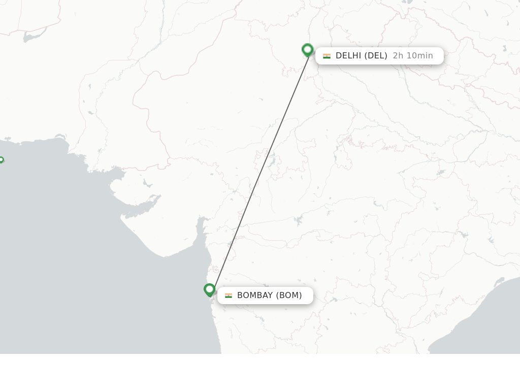 Flights from Bombay to Delhi route map