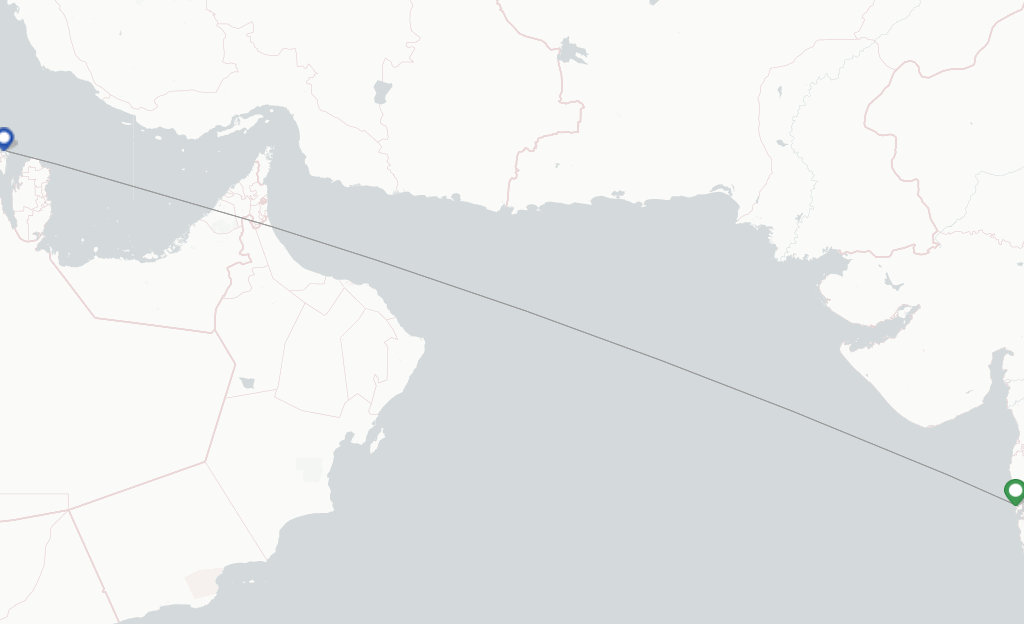 Route map with flights from Mumbai with Gulf Air