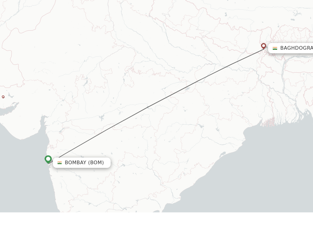 Flights from Mumbai to Bagdogra route map