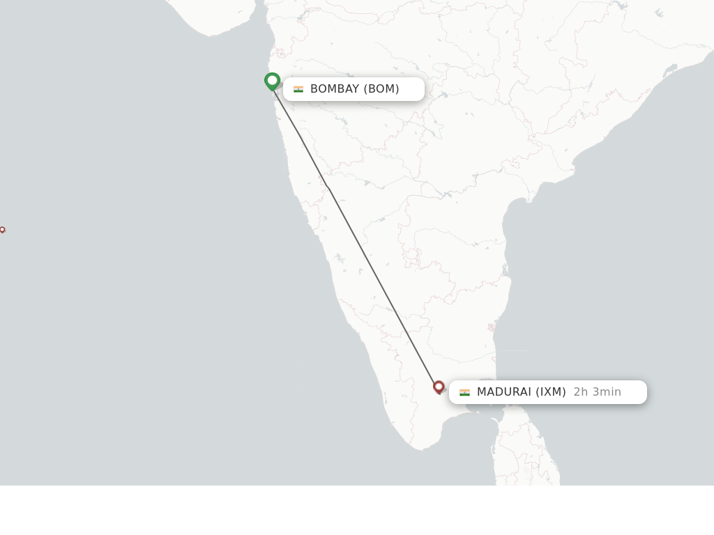 Flights from Mumbai to Madurai route map