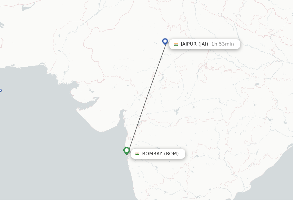 Flights from Bombay to Jaipur route map