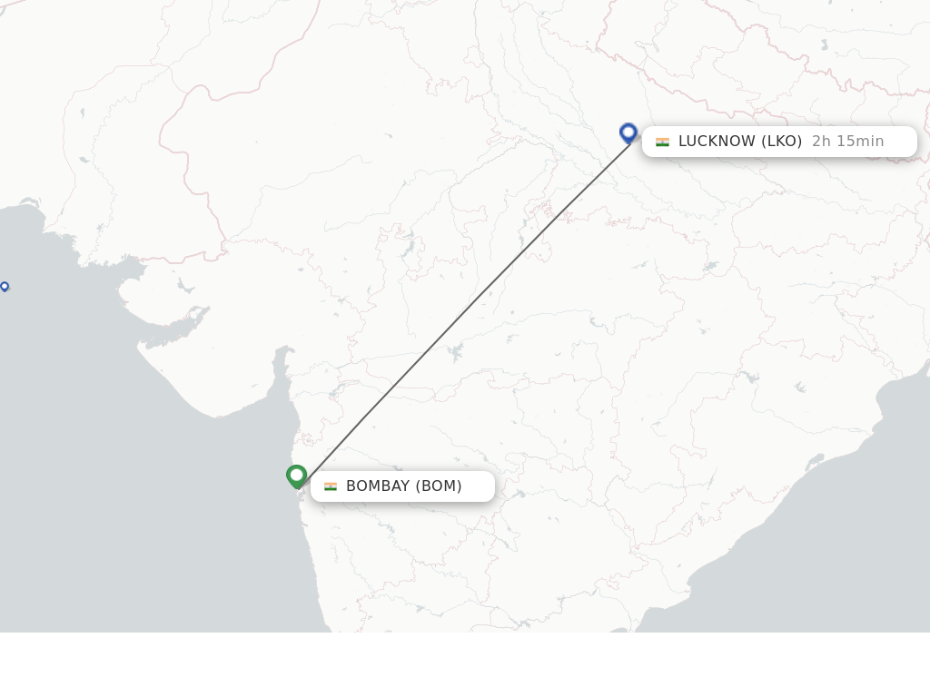 Flights from Bombay to Lucknow route map