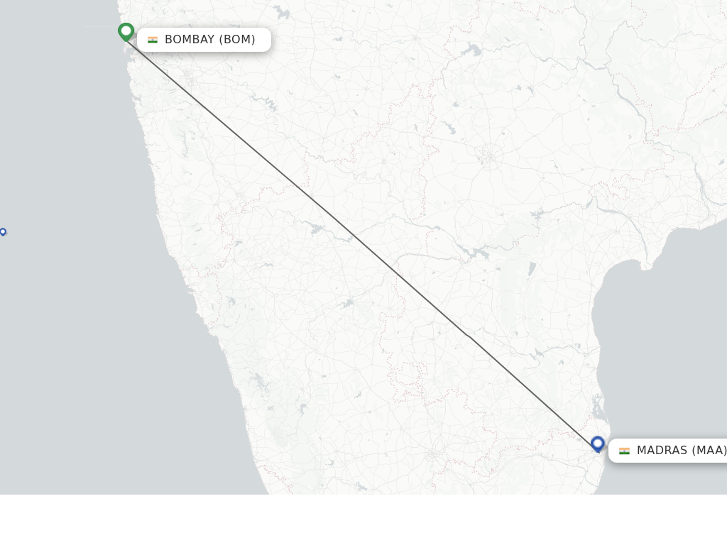 Flights from Bombay to Madras route map