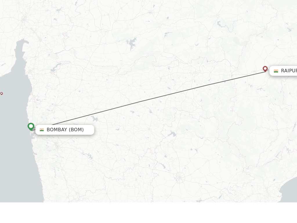 Flights from Mumbai to Raipur route map