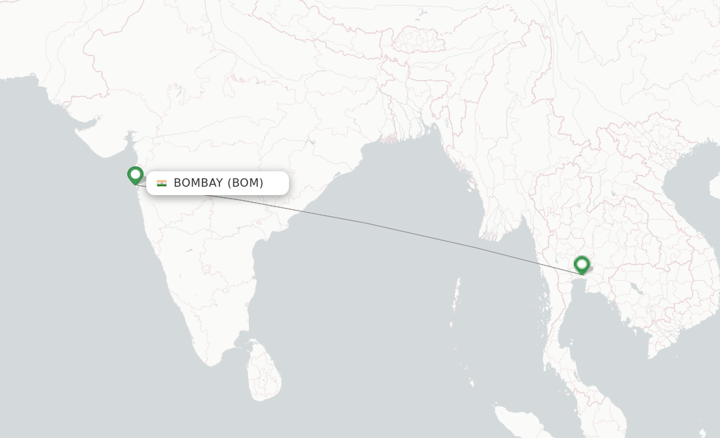 Route map with flights from Mumbai with Thai Airways