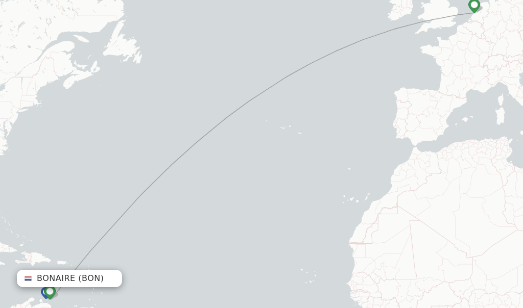 Route map with flights from Bonaire with TUIfly Netherlands