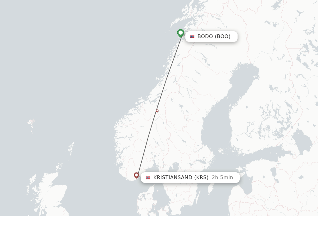 Flights from Bodo to Kristiansand route map