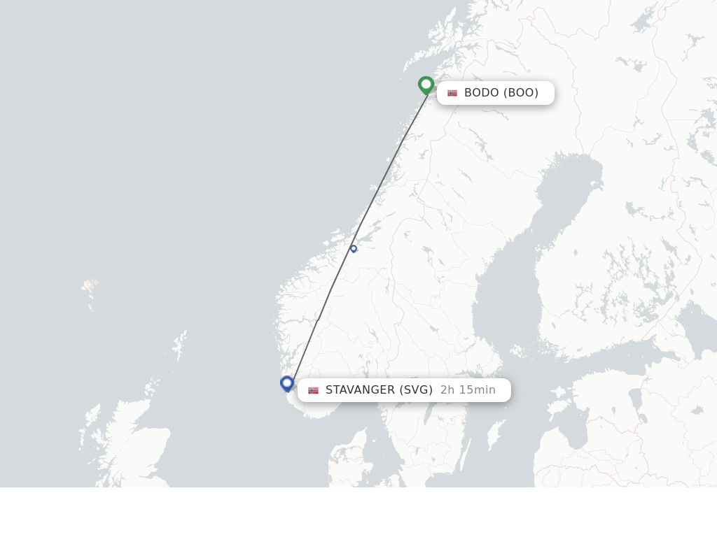 Flights from Bodo to Stavanger route map