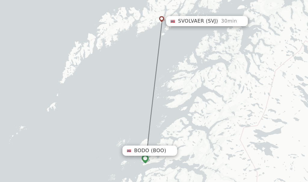 Flights from Bodo to Svolvaer route map