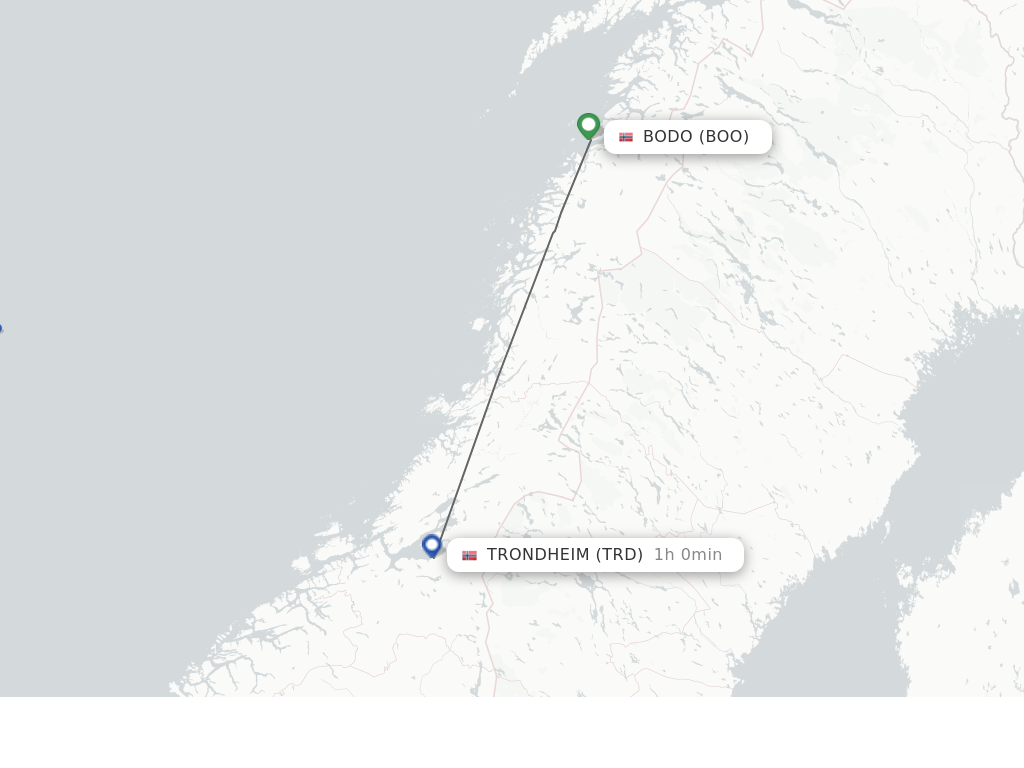 Flights from Trondheim to Bodo route map
