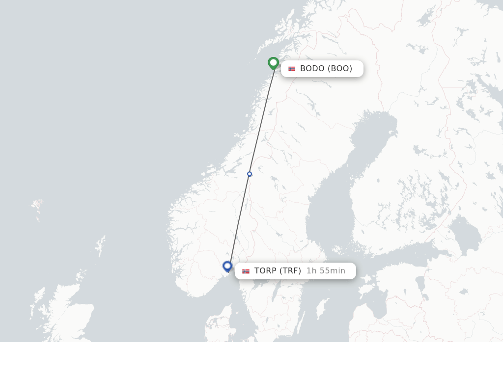 Flights from Bodo to Torp route map