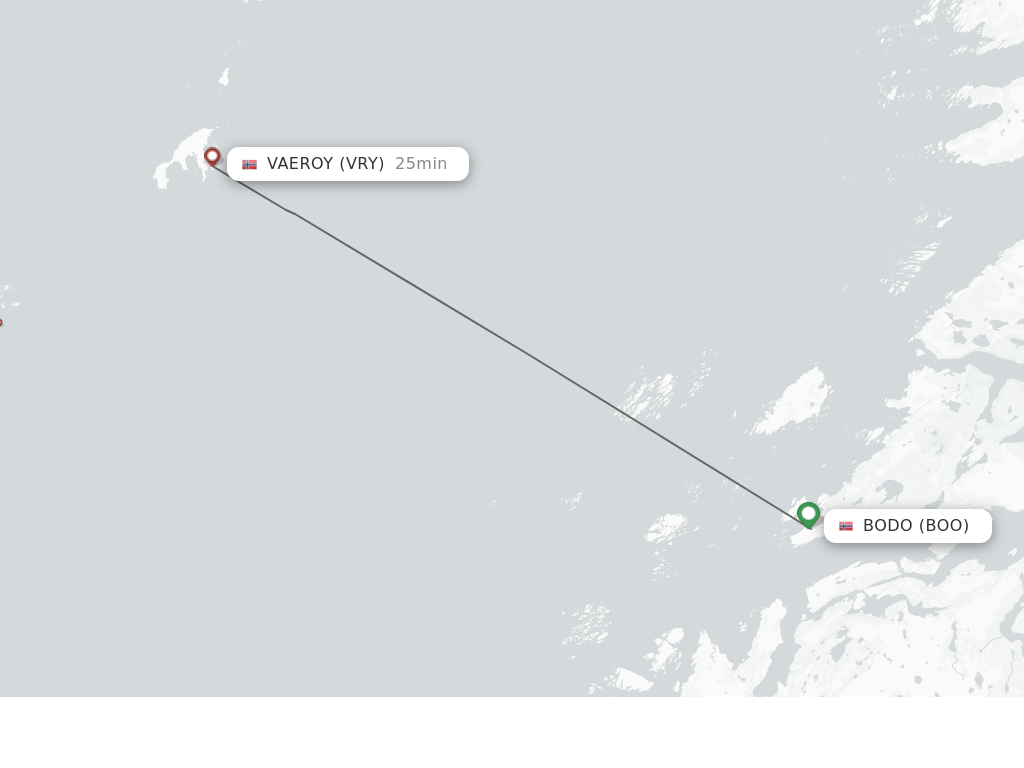 Flights from Bodo to Vaeroy route map