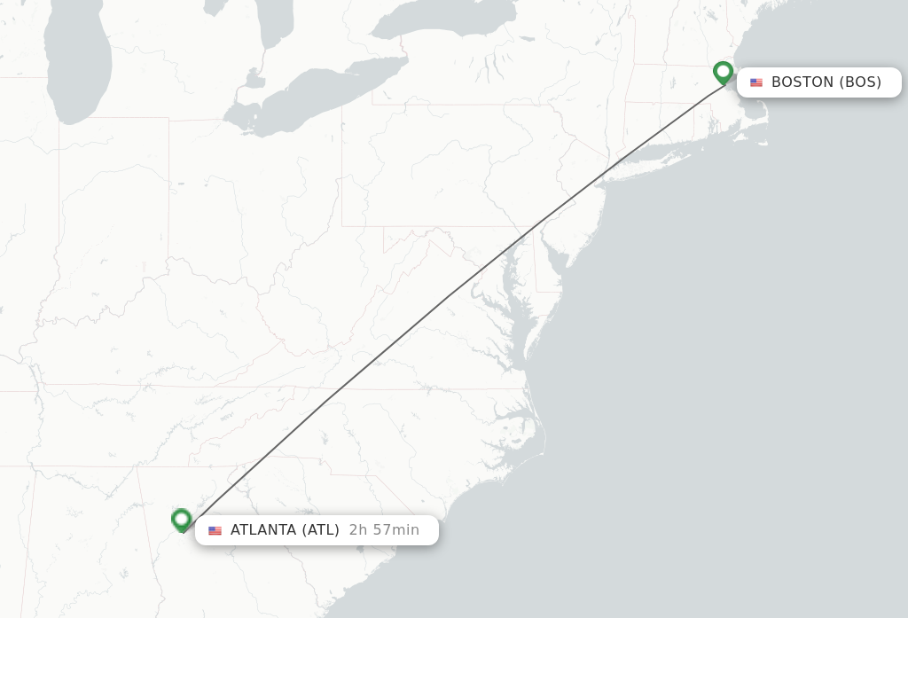 Flights from Boston to Atlanta route map