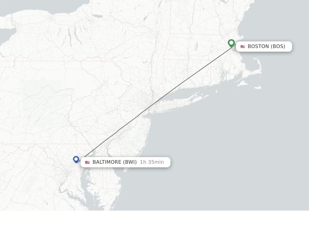 Flights from Boston to Baltimore route map