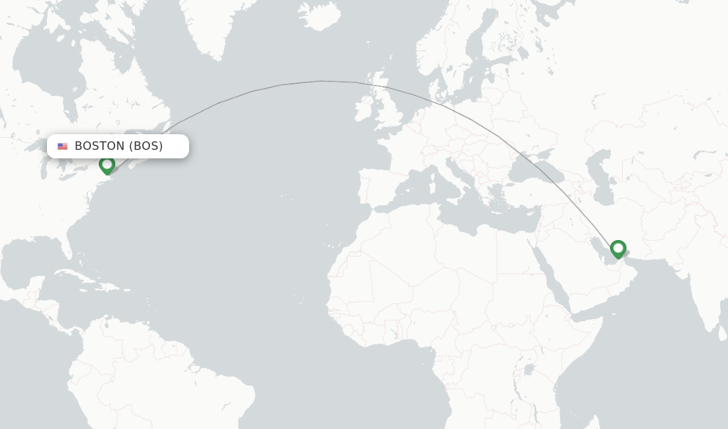 Route map with flights from Boston with Emirates